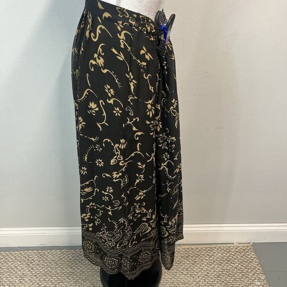Sag Harbor Skirt size Large Black Brown Floral Sheer Long A Line Pleated Modest - Picture 8 of 11